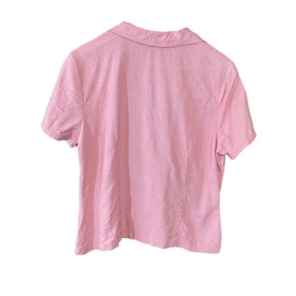 Studio Ease Pink Linen Blend Button Front Short Sleeve Blouse jacket Size 10 - Picture 5 of 5